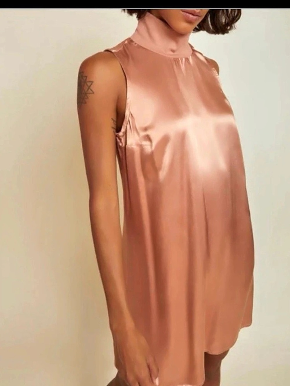Nation LTD Sleeveless Satin-Look Mini Dress in Pea h